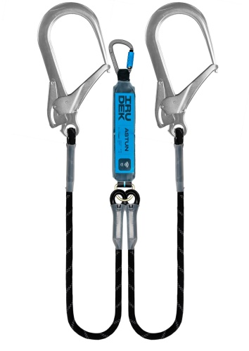 Podwójna lonża z amortyzatorem Irudek Astun Y 373-BHSA, lina 12 mm, 180 cm, haki 110 mm, 140 kg, EN 355, VG11.063