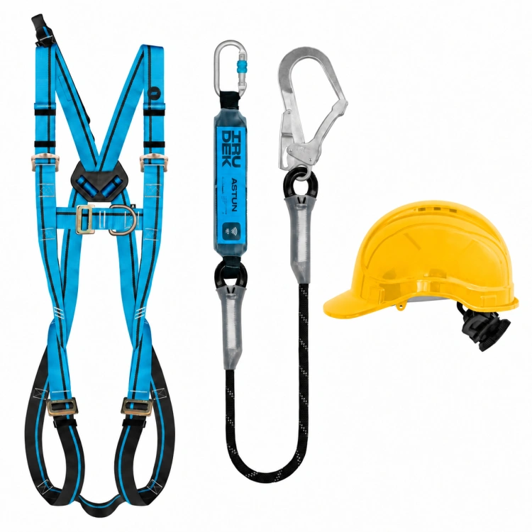 Zestaw IRUDEK do prac budowlanych – LIGHT 3, ASTUN I i STILO 300V — kask żółty, cały zestaw