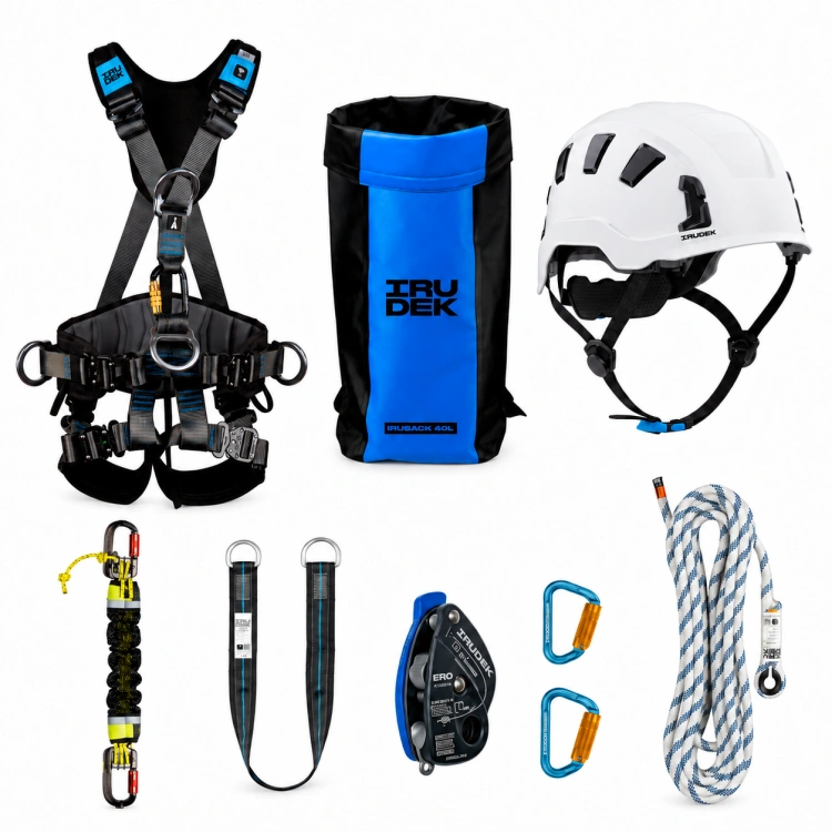 Zestaw ratowniczy IRUDEK RK1 50 m – EXPERT 3 PRO i OREKA II VENT — kask biały, cały zestaw