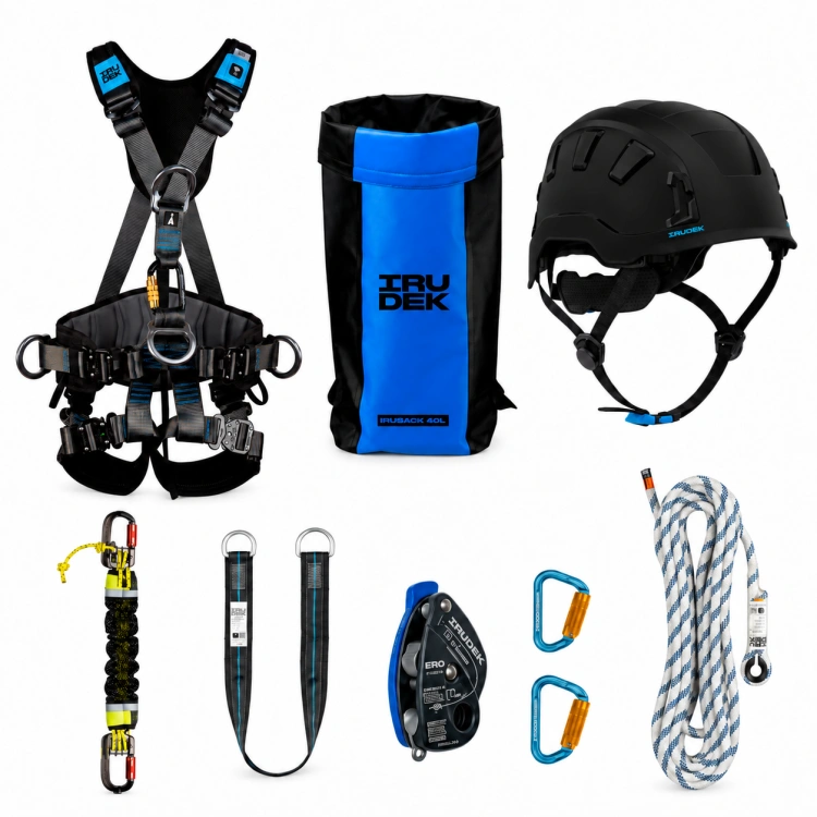 Zestaw ratowniczy IRUDEK RK1 50 m – EXPERT 3 PRO i OREKA II VENT — kask czarny, cały zestaw