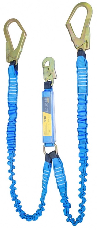 Podwójny amortyzator energii z taśmą elastyczną Irudek ASTUN FLEX Y 180HSS, 140–180 cm, 140 kg, EN 355