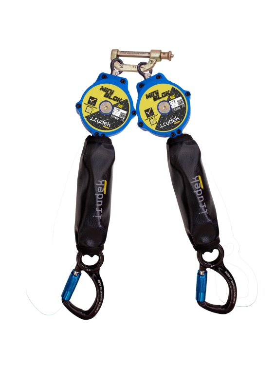 Podwójne urządzenie samohamowne Irudek TWINBLOK SE-C, taśma Technora 21 mm, 2 m, 140 kg, EN 360, VG11.060